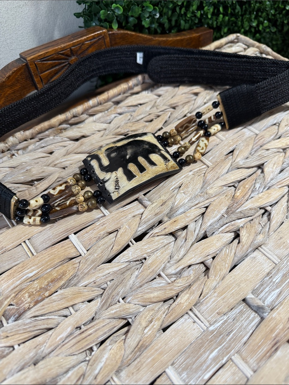 Handcrafted Elephant Wooden Bead Waist Belt - Black & Brown - Picture 7 of 7